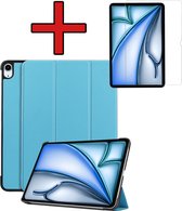 Hoes Geschikt voor iPad Air 2024 (11 inch) Hoes Book Case Hoesje Trifold Cover Met Screenprotector - Hoesje Geschikt voor iPad Air 6 (11 inch) Hoesje Bookcase - Lichtblauw