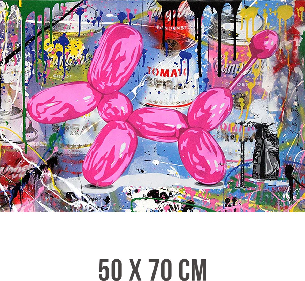 Allernieuwste Canvas Schilderij Graffiti Ballon Hond - Modern Graffitti Streetart - Kleur - 50 x 70 cm Multicolor