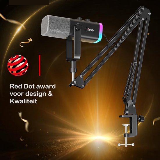 Fifine - AM8T - Microphone Studio USB/XLR - PC- Gaming Avec Bras Flexible (66cm !) - Convient pour PC/PS4/PS5 - RVB - Podcast - Gaming - Streaming - Zwart