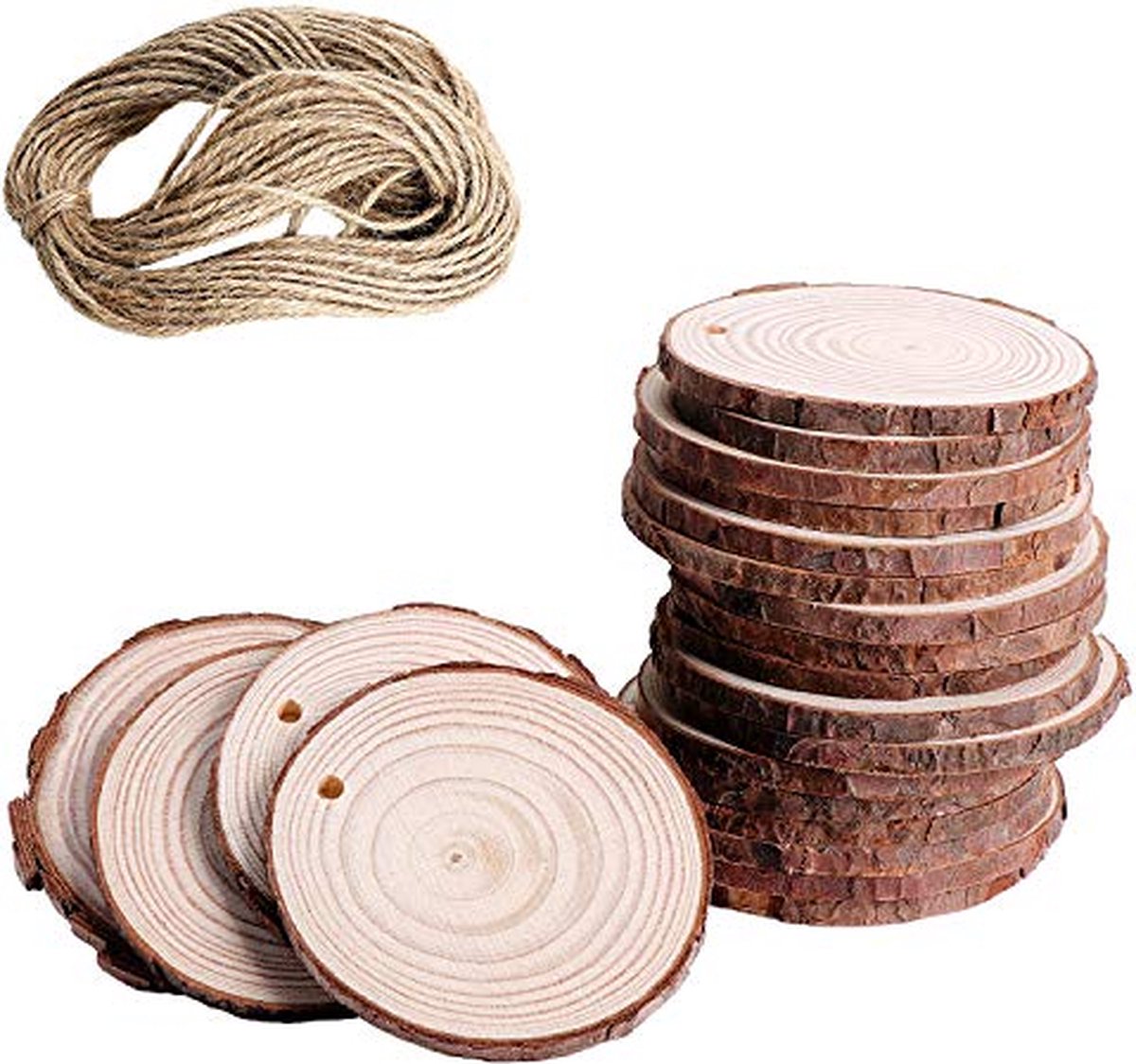 Coolty 50 Stks Houten Plakjes 6-7 cm Natuurlijke Houten Plakjes Geboorde Gat Onafgewerkte houtblokken Houten Cirkels voor DIY Ambachten Bruiloft Decoraties Kerst Ornamenten