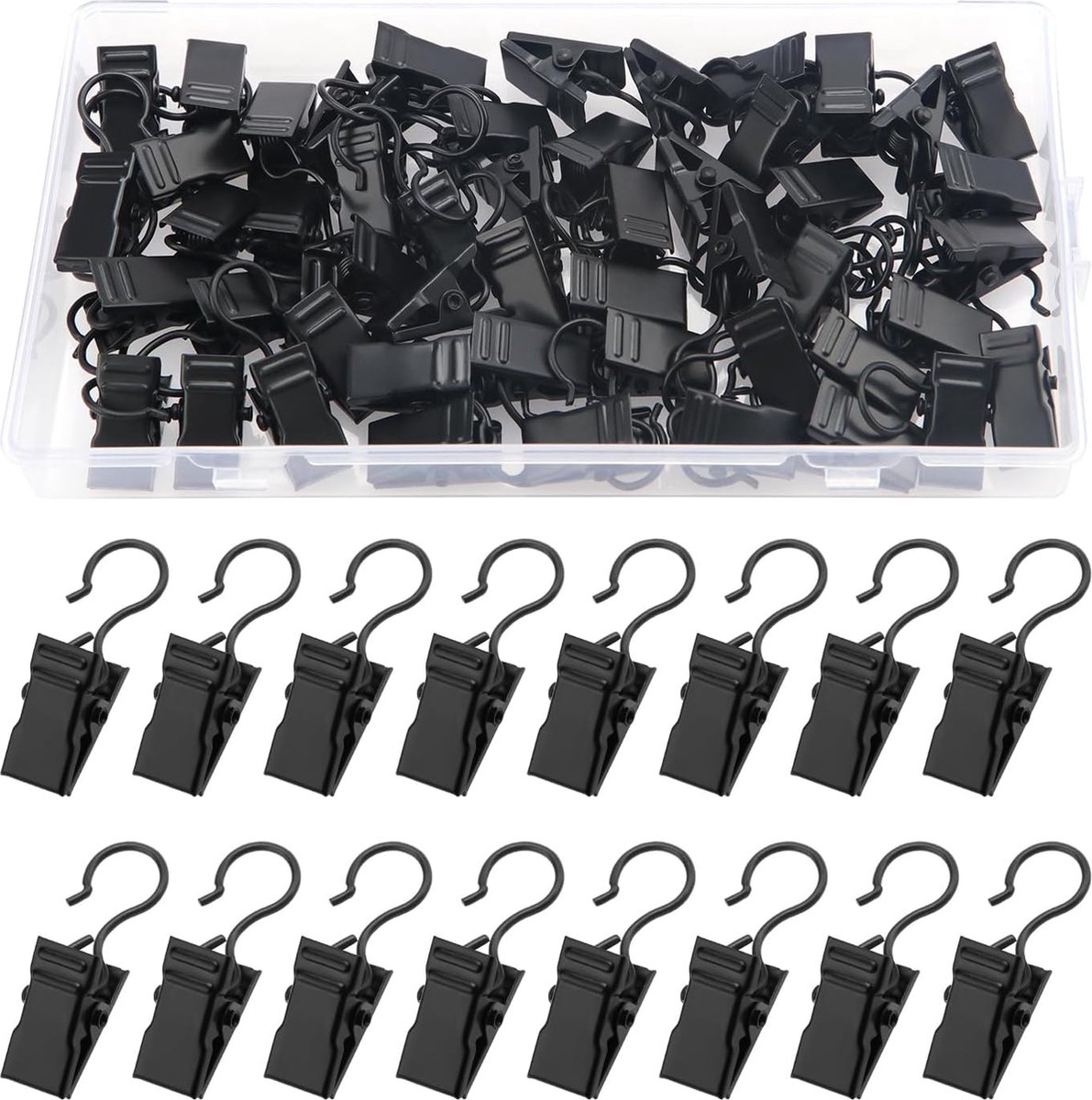 YIXISI 50 Stuks Gordijnclips Metalen Ophanghaken Gordijnclips met Haken Gordijnhangers Clips voor Slaapkamer Badkamer Huisdecoratie Zwart