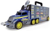 Dickie Toys Police Transporter - camion speelgoed avec 9 voitures, pour ranger 42 voitures jouets, accessoires inclus, avec rampe, pour les enfants à partir de 3 ans