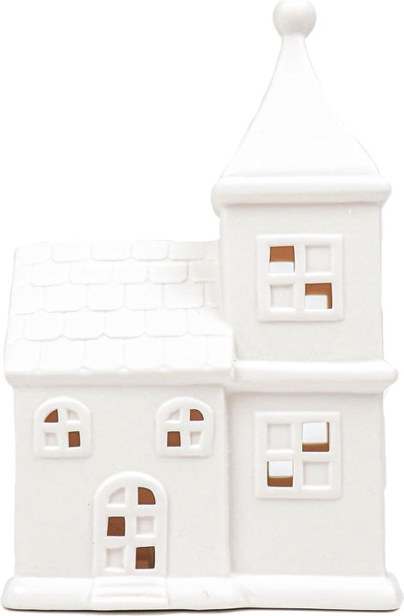 Housevitamin - Kerk met led verlichting - Wit - 12x7x19 cm