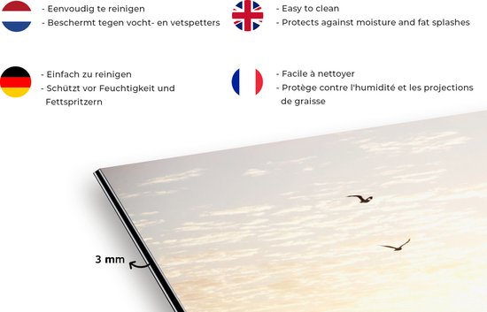 Spatscherm keuken 80x55 cm - Kookplaat achterwand Zon - Vogel - Zee - Muurbeschermer - Spatwand fornuis - Hoogwaardig aluminium