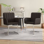 Sweiko 2-delige eetkamer stoelen met verticale strepen, gestoffeerde fauteuil met zigzag metalen benen, lounge stoel, woonkamer stoel voor slaapkamer, werkkamer en bureau, synthetisch leer, zwart bruin