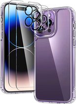 Nuvex Hoesje Geschikt voor iPhone 14 pro Transparant - Bundel met 2x Screenprotector + 2x Cameraprotector - Telefoonhoesje met Beschermglas - Case Doorzichtig