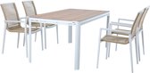 AXI Zora Tuinset met 4 stoelen Wit met Hout-look PSPC – Gepoedercoat aluminium frame – Stoel met dubbel geweven touwen - Polywood tafelblad