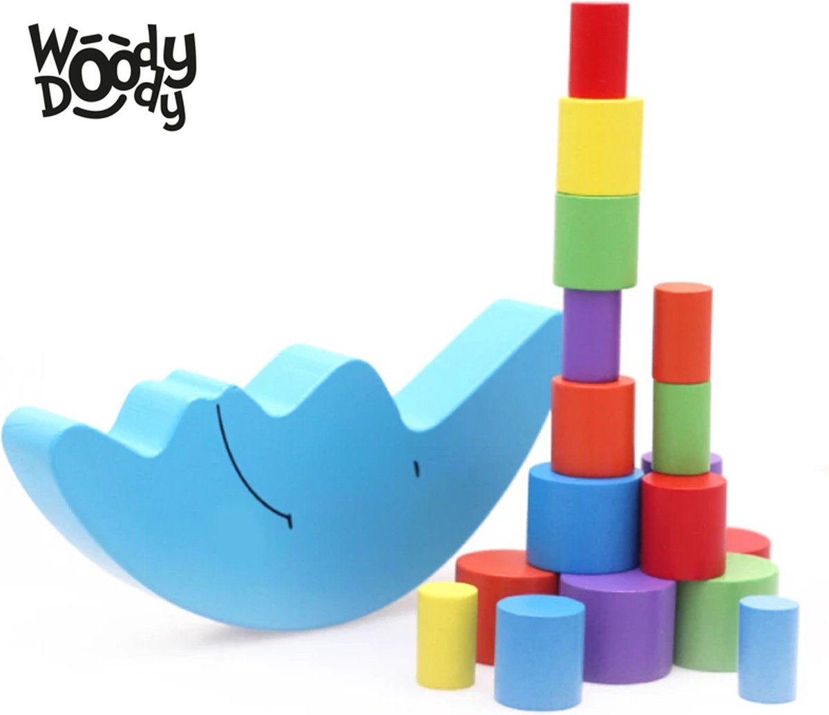 WoodyDoody Houten Balanceer Puzzel met OPBERGZAK met Dobbelsteen Kleuter Educatief COMBI SET Speelgoed 3 jaar Houten Blokken Peuter Speelgoed Veel Kleuren - Leerzame Spellen - Sinterklaas cadeautjes jongens en meisjes — afbeelding 6