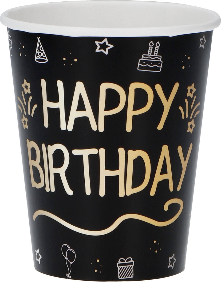 Folat - Bekers shining glam happy birthday - 250 ml - 8 stuks