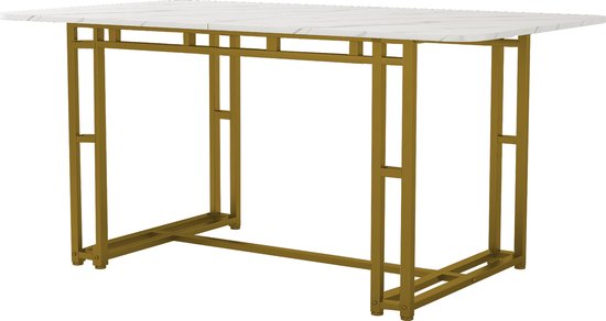 Sweiko Table de salle à manger de Luxe légère 120 x 70 cm, table de salle à manger rectangulaire avec structure en métal, table de cuisine moderne avec pieds en métal pour salle à manger, salon, Pieds de table dorés