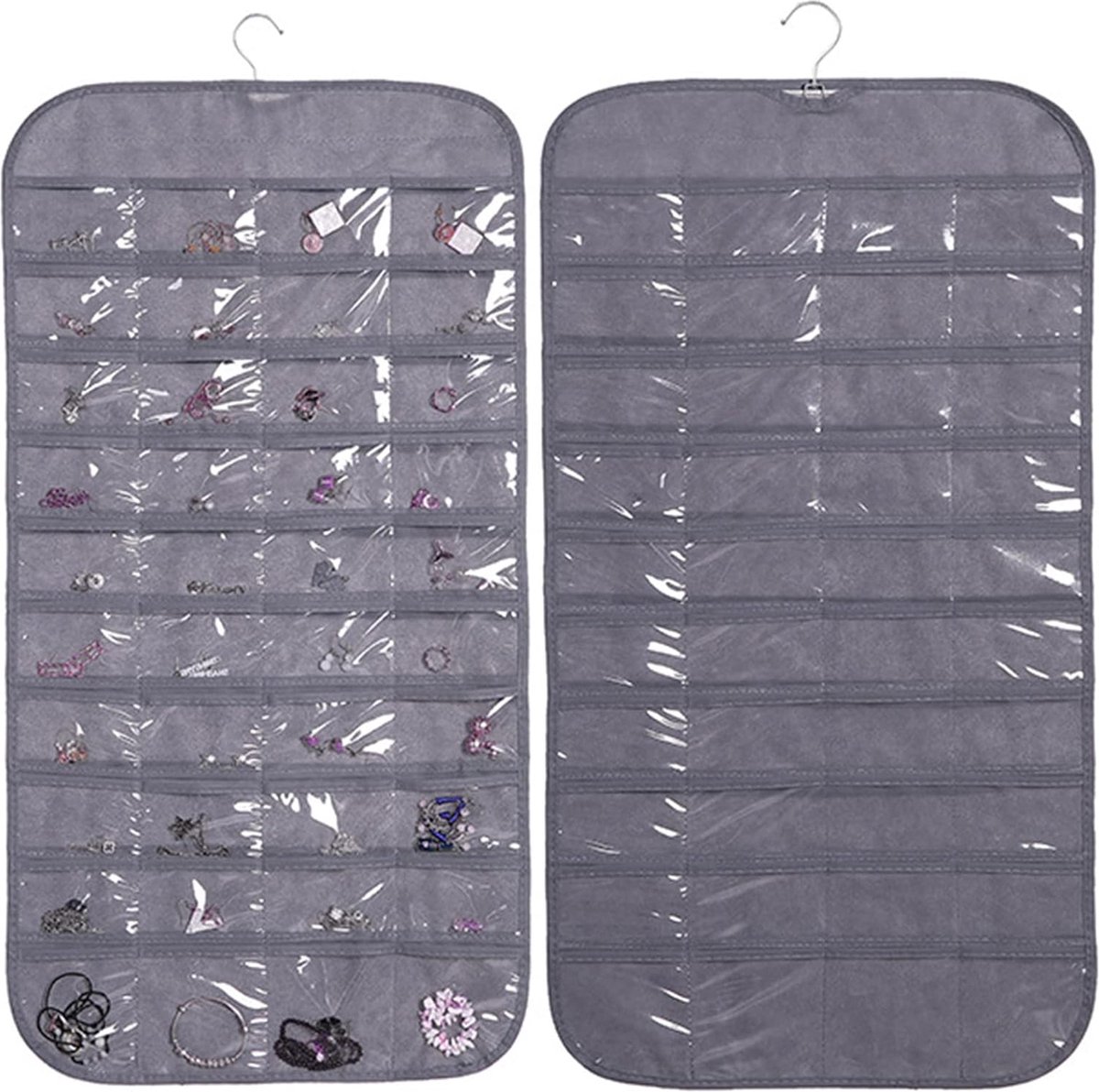 Sieradenorganizer met 80 Sieradenorganizer met 80 vakken Organizer Hangorganizer Transparant Sieradenhouder Opbergtas voor Oorbellen Kettingen (Grijs)