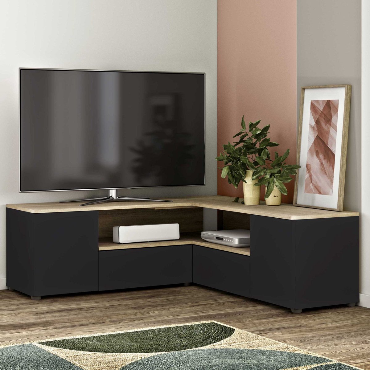 Tv-meubel Cleo 130cm In Zwart En Eik