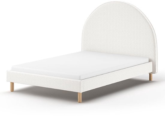Lit rembourré Maeva 140x200cm - tissu bouclé blanc - Vipack - Lits doubles rembourrés - Blanc - Textile - Lits doubles rembourrés