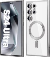 Magnetic Clear Silicone hoesje met geïntegreerde Camera Lens Protector - schokbestendig [Magsafe Magnetische Ring Case] - zilver - Geschikt voor Samsung Galaxy S24 Ultra