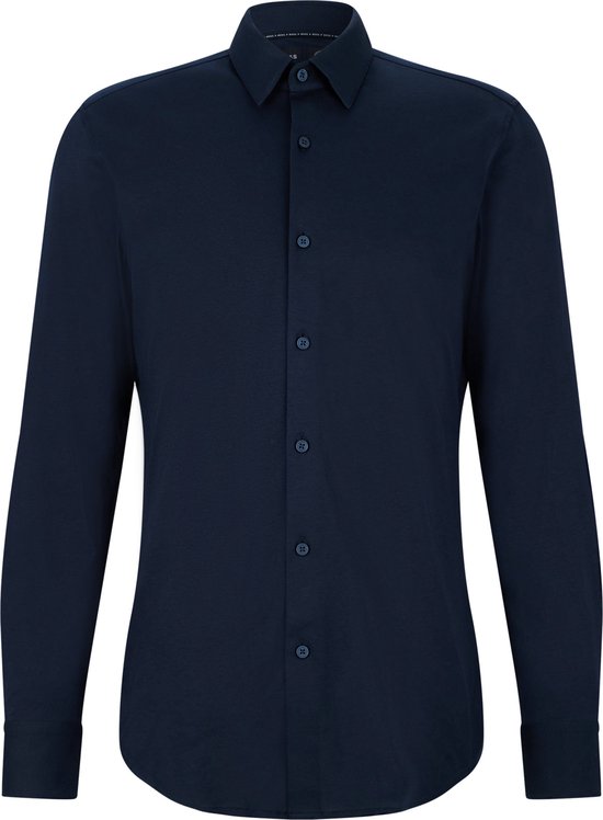 BOSS Hank-s slim fit overhemd - tricot - blauw - Strijkvriendelijk - Boordmaat: 46