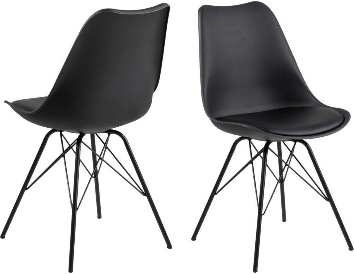 Giga Living Eetkamerstoel Zwart - leather look - 54x48,5x85,5cm - Set van 2