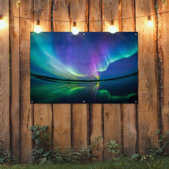 Affiche de jardin Aurores boréales avec reflet 120x80 cm - Toile de jardin / Toile d'extérieur / Peintures d'extérieur (décoration de jardin)