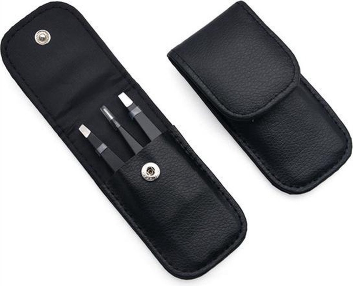 Goedkoopste Wenkbrauw Epileer Pincet Set - Zwart- Ontdek de ultieme precisie met Heble® - Op Reis Koffer Epileer set zwart etui - van Heble®