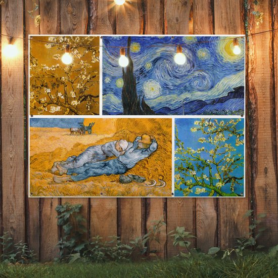 Décoration murale extérieur Van Gogh - Collage - Art - 160x120 cm - Toile jardin - Affiche extérieure