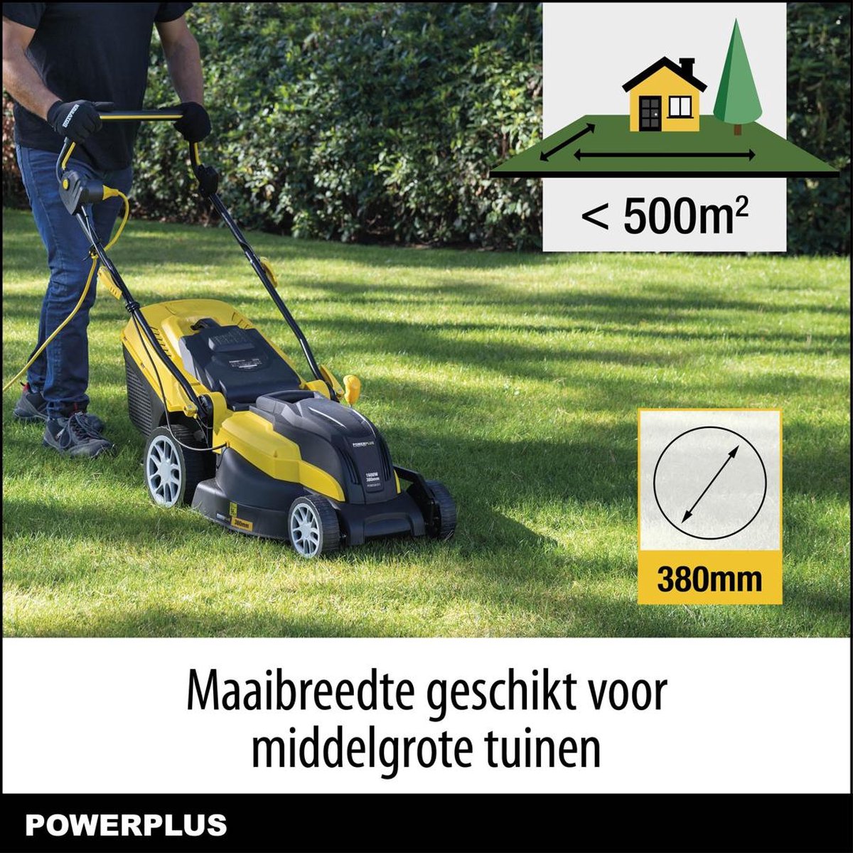 Powerplus Elektrische Grasmaaier POWXG6251 - 1600 W en 380 mm Ø, grasmaaier met grasopvangbak, mulching en achteruitworp – foto 8