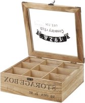 Theedoos van hout met 9 vakken - vierkante opbergdoos voor theezakjes - retro look - 24 x 24 x 85 cm tea bag organizer