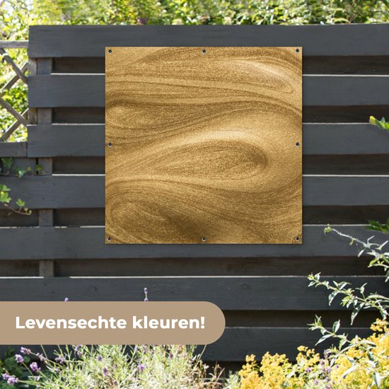 Tuinposter 100x100 cm - Tuindecoratie Goud - Glitter - Abstract - Luxe - Poster voor in de tuin - Buiten decoratie - Schutting tuinschilderij - Tuindoek muurdecoratie - Wanddecoratie balkondoek