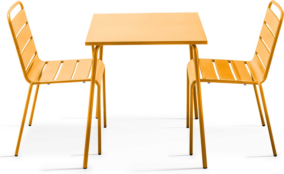 Oviala - Set tuintafel en 2 gele stalen stoelen - Palavas