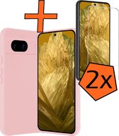 Hoesje Geschikt voor Google Pixel 8a Hoesje Siliconen Cover Case Met 2x Screenprotector - Hoes Geschikt voor Google Pixel 8a Hoes Back Case - Lichtroze