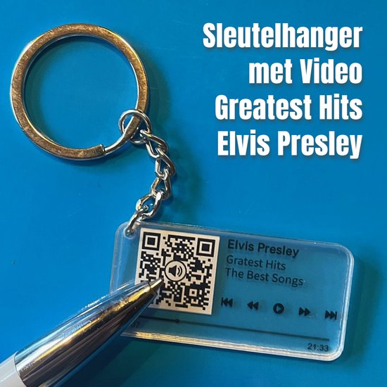 Allernieuwste.nl® QR Sleutelhanger Pop Legende ELVIS PRESLEY - Video van Best Songs - QR code Geschenk Idee Cadeau Muziek-fan - Beeld en Geluid Gadget - MU13 Sinterklaas Cadeau
