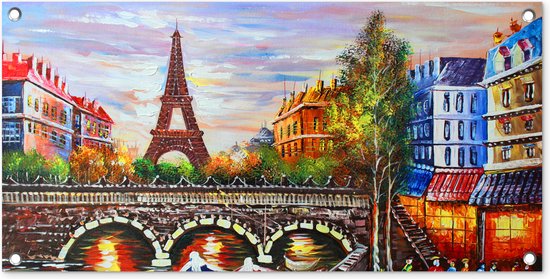 Poster de jardin - Peinture à l'huile - Tour Eiffel - Paris - Water - 80x40 cm - Décoration murale extérieure - Poster de jardin - Toile de jardin - Poster de clôture - Tableau de jardin