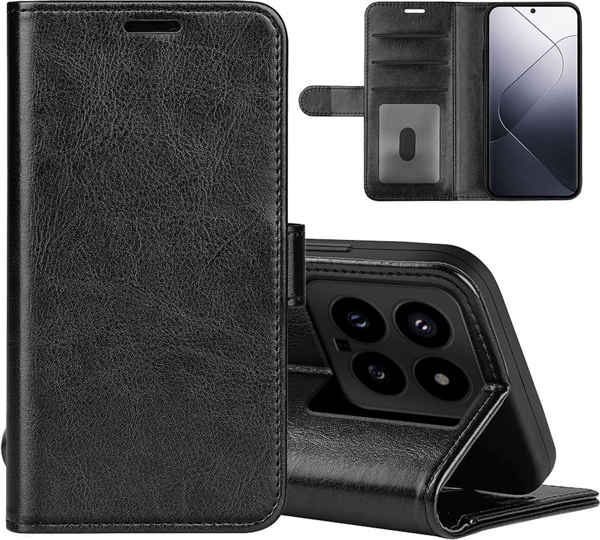 MobyDefend Hoesje - Geschikt voor Xiaomi 14 - Wallet Book Case (Sluiting Achterkant) - Zwart