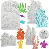 5 stuks 3D marine thema siliconen vormen koraal schildpad vis siliconen fondant vormen oceaan dier bakvormen set fondantvormen voor marine thema DIY handgemaakte schelp zeester taartdecoratie