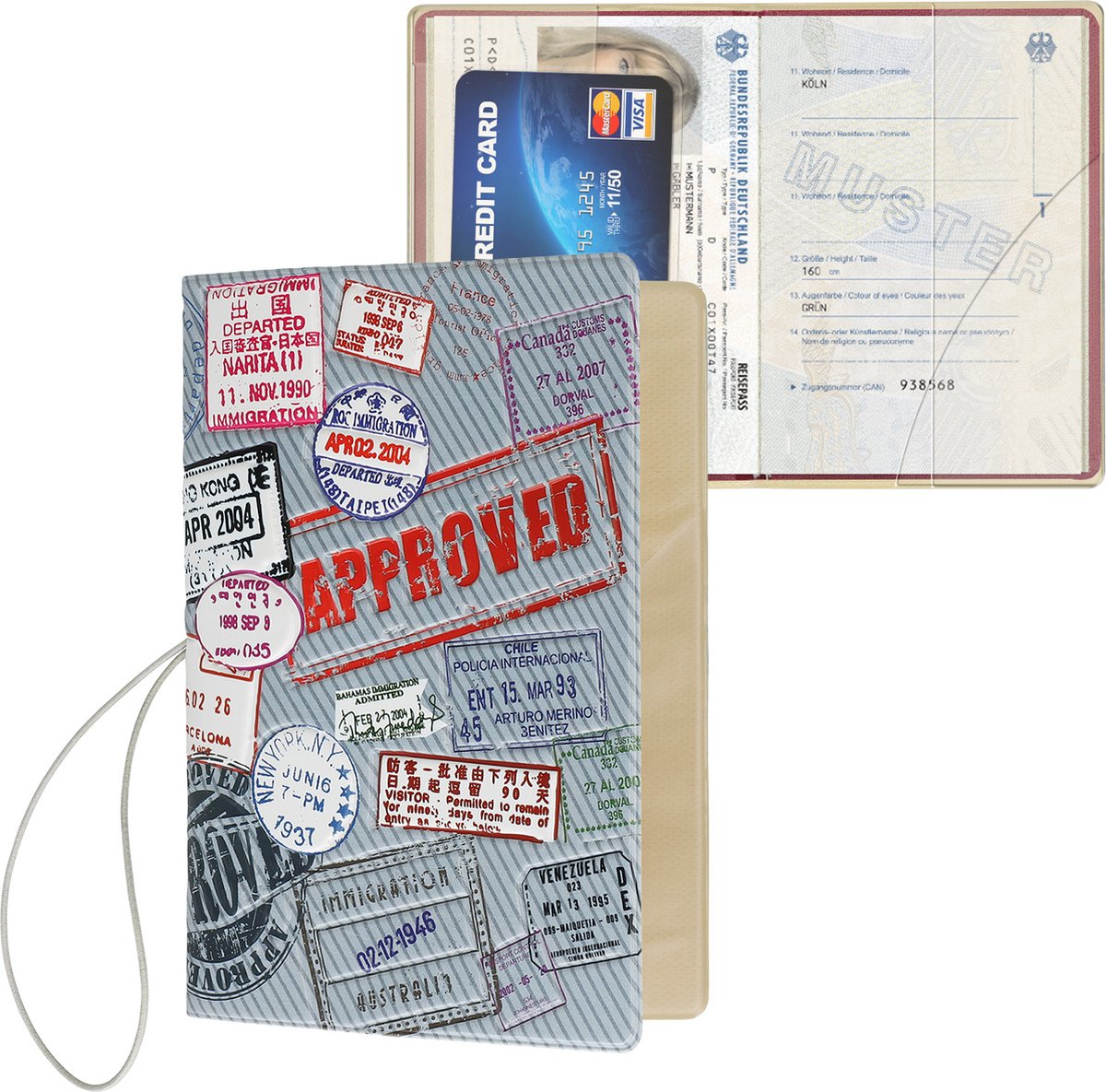 kwmobile Paspoorthouder - Hoesje voor paspoort en reisdocumenten - Flip cover - Met elastische band - Approved design