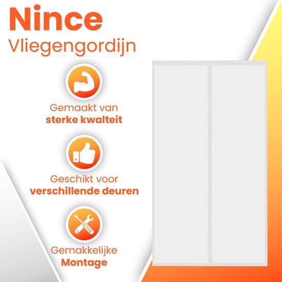 Nince Vliegengordijn - Deurhor - Deurgordijn - Maat 100 x 210 - Wit - Nince