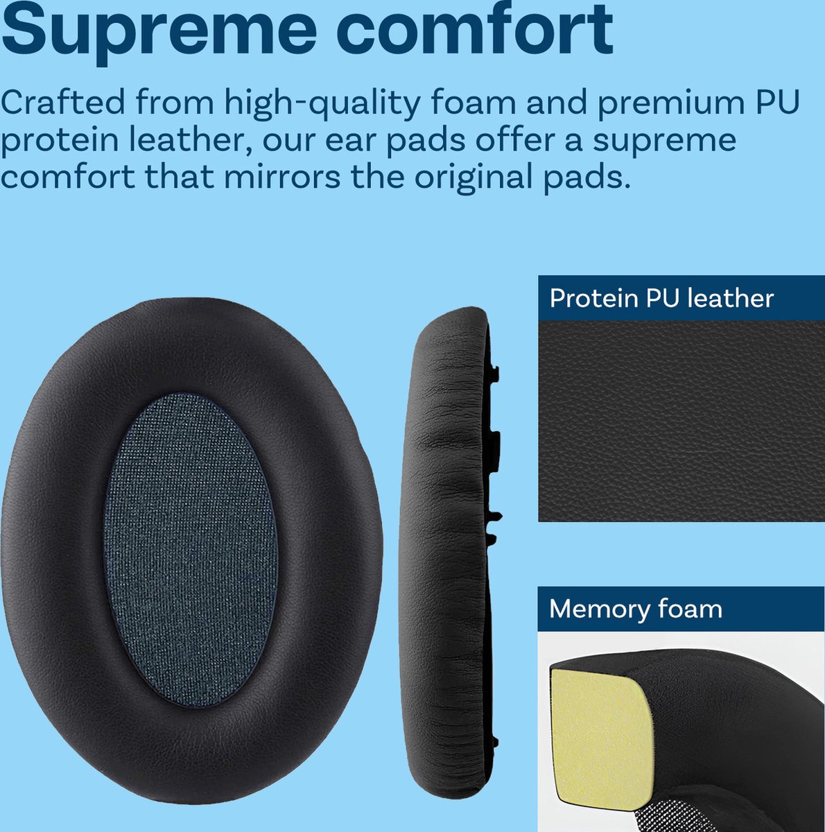 MMOBIEL Oorkussens voor Sony WH-1000XM3 Noise Cancelling Hoofdtelefoon - Memory Foam en Protein PU Koptelefoon Oorkussens - Noise Isolation Hoofdtelefoon Earpads – Zwart — afbeelding 3