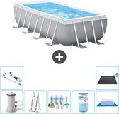 Intex Rechthoekig Prism Frame Zwembad - 400 x 200 x 100 cm - Grijs - Inclusief Pomp - Ladder Onderhoudspakket - Filter - Grondzeil - Stofzuiger - Solar Mat