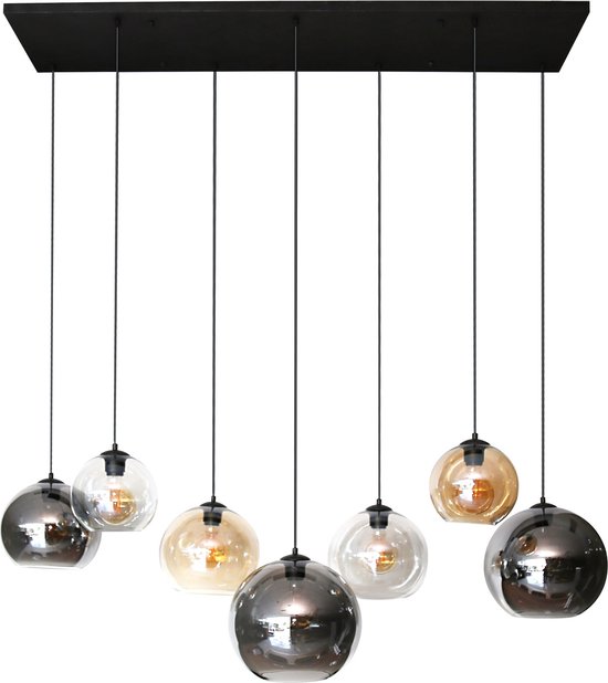 Hanglamp multi Globe xl Artic zwart | 7 lichts | 145x45x150 cm | eettafel | woonkamer | modern design | sfeer/blikvanger