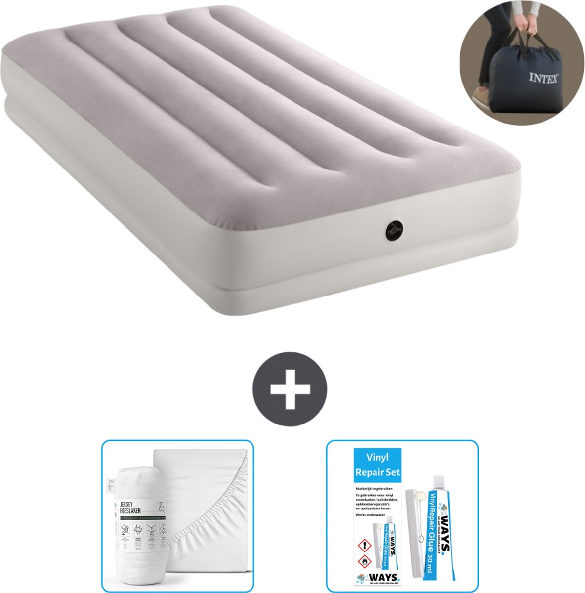 Intex Luchtbed - 1-Persoons - 99 x 191 x 30 cm - Grijs - Inclusief pomp - Accessoires CB16