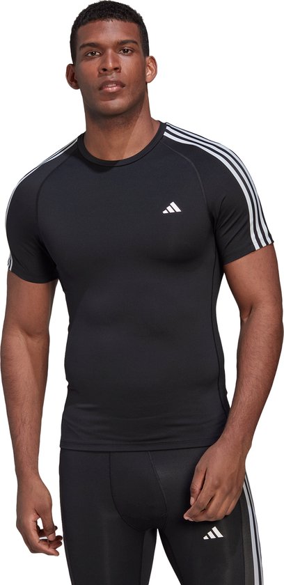 adidas Performance Techfit 3-Stripes Training T-shirt - Heren - Zwart- MT