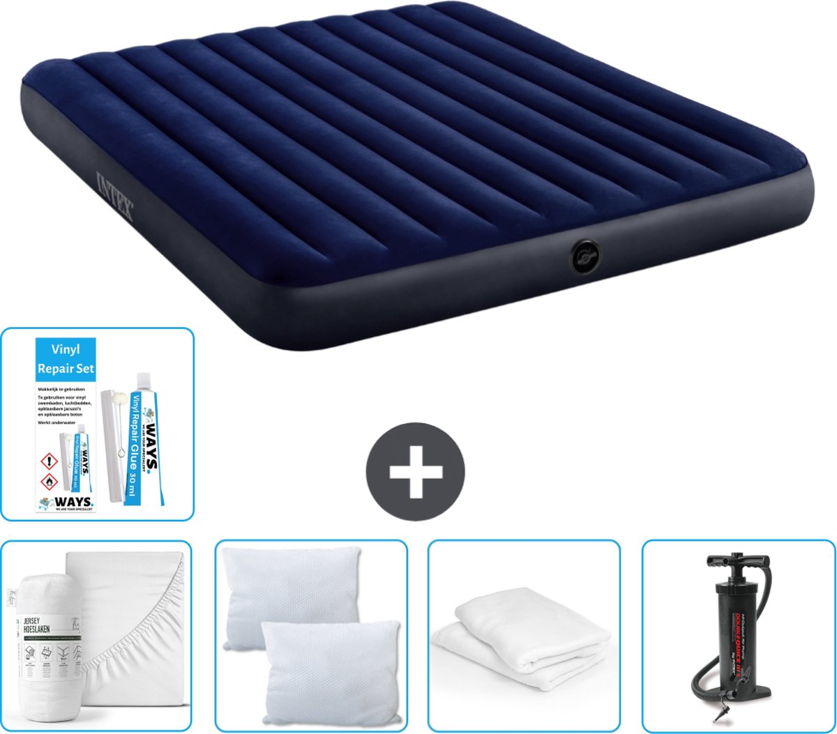 Intex Luchtbed - 2-Persoons - 183 x 203 x 25 cm - Blauw - Inclusief Accessoires CB1