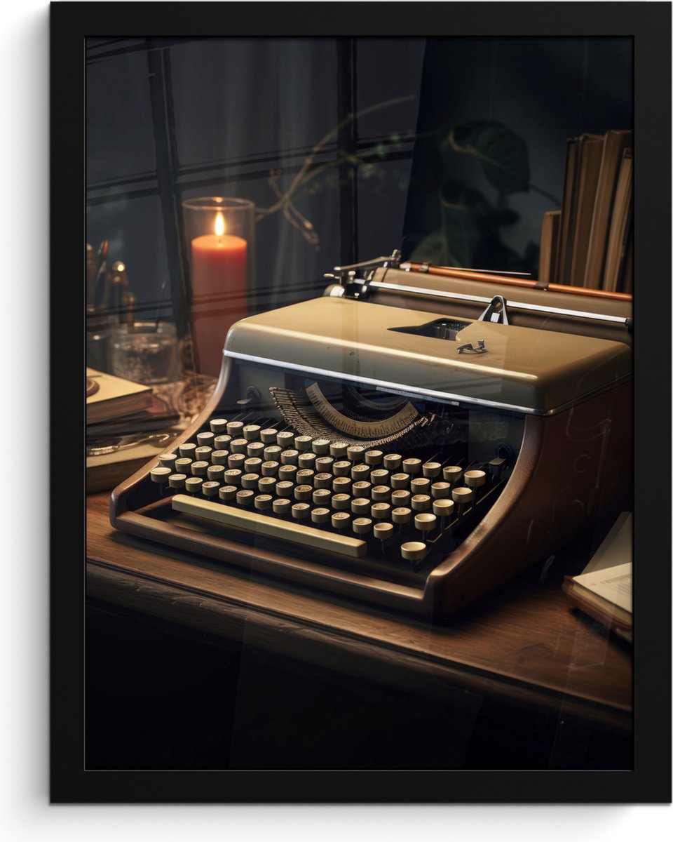 FrameYourWall Poster in lijst - Fotolijst 30x40 cm - Posters - Vintage - Typmachine - Kaars - Oud - Bureau - Posterlijst zwart - Decoratie - Wanddecoratie woonkamer - Muurdecoratie slaapkamer
