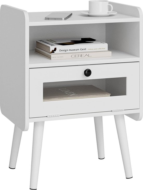 Selsey Nachtkastje bijzetkast bijzettafel nachtkastje 54 cm met 2 laden wit houten poten Viviaro Selsey Nachtkastje bijzetkast bijzettafel nachtkastje 54 cm met 2 laden wit houten poten Viviaro