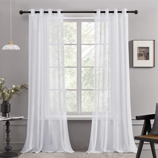 Voile Gordijn Met Ringen Linnenlook Wit 140 X 245 Cm Transparant voile-gordijn-met-ringen-linnenlook-wit-140-x-245-cm-transparant