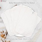 Couches hydrophiles - Chiffons hydrophiles - Mousseline 100% coton - 35 x 50 cm - Paquet de 6 - Wit - Chiffons en mousseline pour bébés, bavoirs pour bébés, 6 couches, couches absorbantes, couches lavables