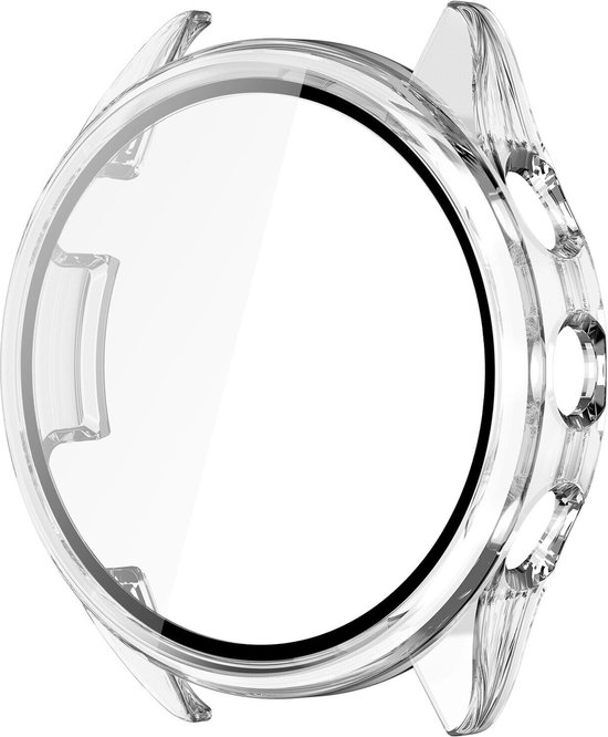 Transparante beschermhoes voor smartwatch, vanuit de zijkant bekeken.