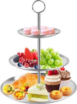 Etagère 3 roestvrijstalen schalen Klassiek rond | Zilver | taartstandaard voor cupcakes, desserts, hapjes | herbruikbaar | eenvoudig te monteren | handig voor bruiloften, feestje, verjaardag, decoratie | diameters van 14 cm, 20 cm en 26 cm