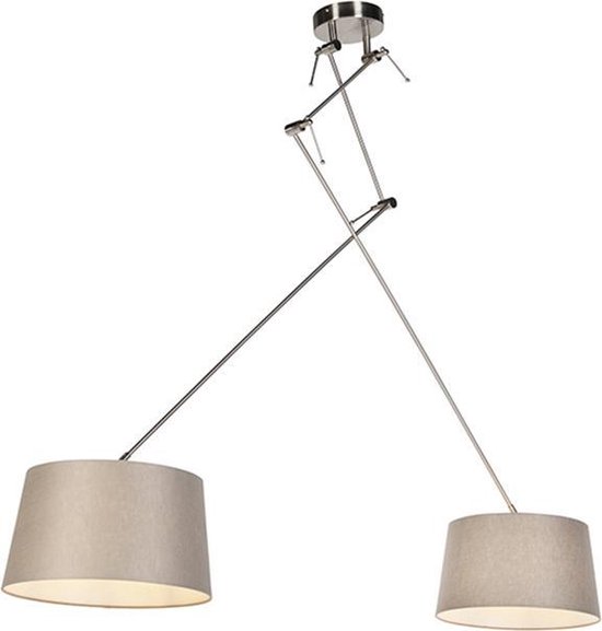 QAZQA blitz - Lampe à suspension avec abat-jour - 2 lumières - L 300 mm - Taupe
