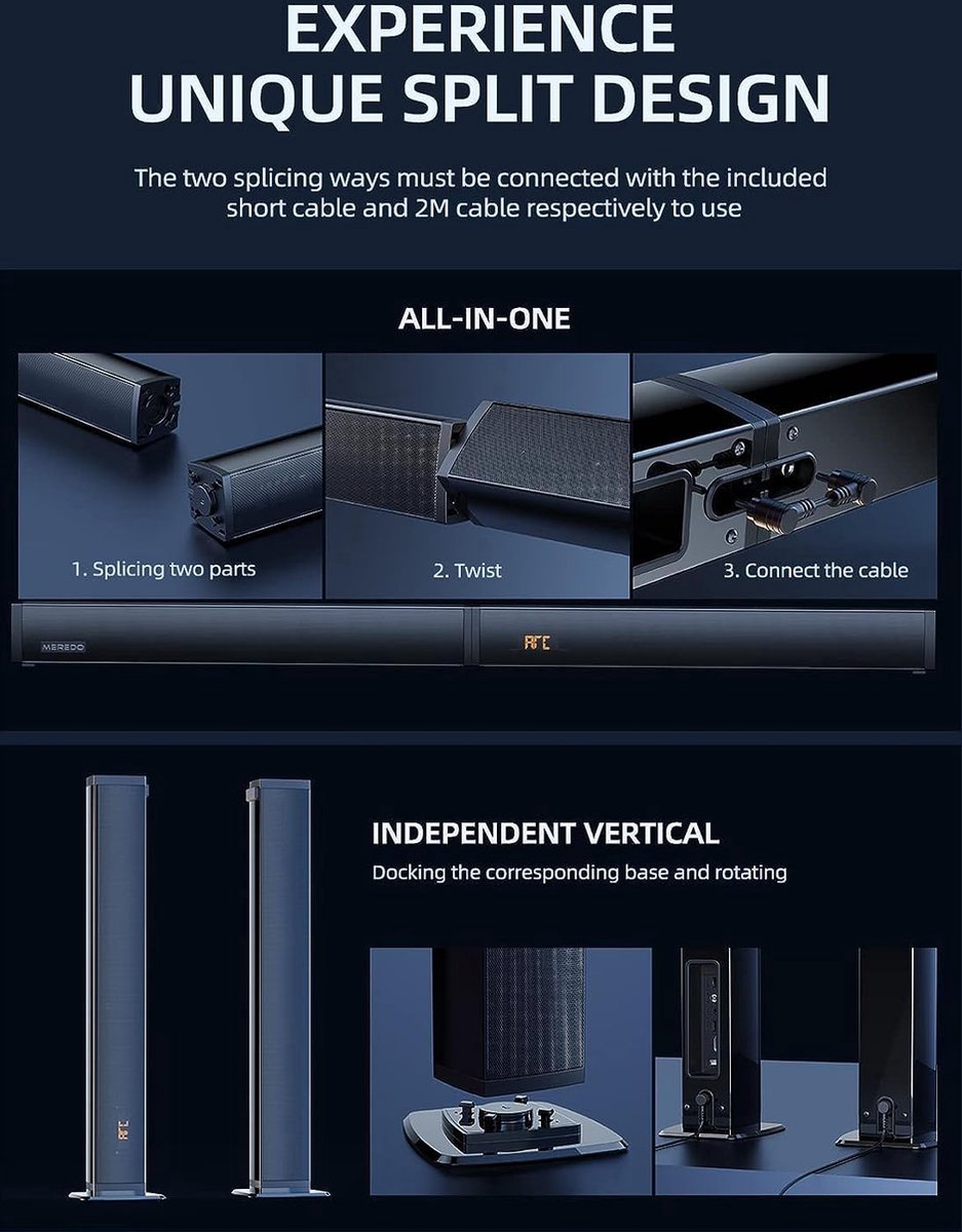 Surround set - 180W Soundbar 2-in-1 afneembare soundbar voor - afbeelding 2
