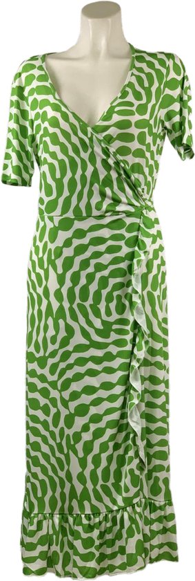 Angelle Milan Lange Jurk Groen met Wit Patroon Travelstof