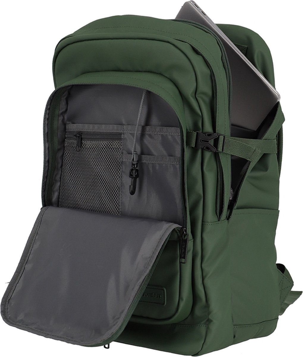 Travelite Basic Backpack – Waterafstotende Rugzak 28L met Laptopvak - Olive green – foto 4
